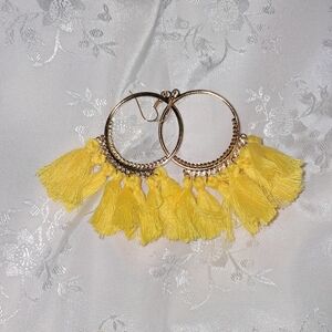 Yellow Tassel Hoop Earrings